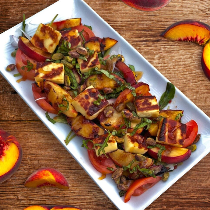 Grilled Peach and Baked Cheese Salad
