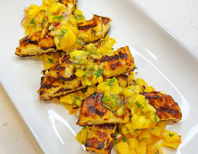 Grilled Baked Cheese with Mango Habanero Salsa