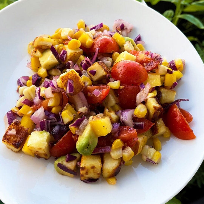 Summer Salad with Baked Cheese Croutons